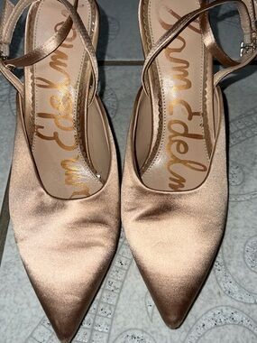 Sam Edelman Rose Gold Satin Pointed Toe Slingback Heels